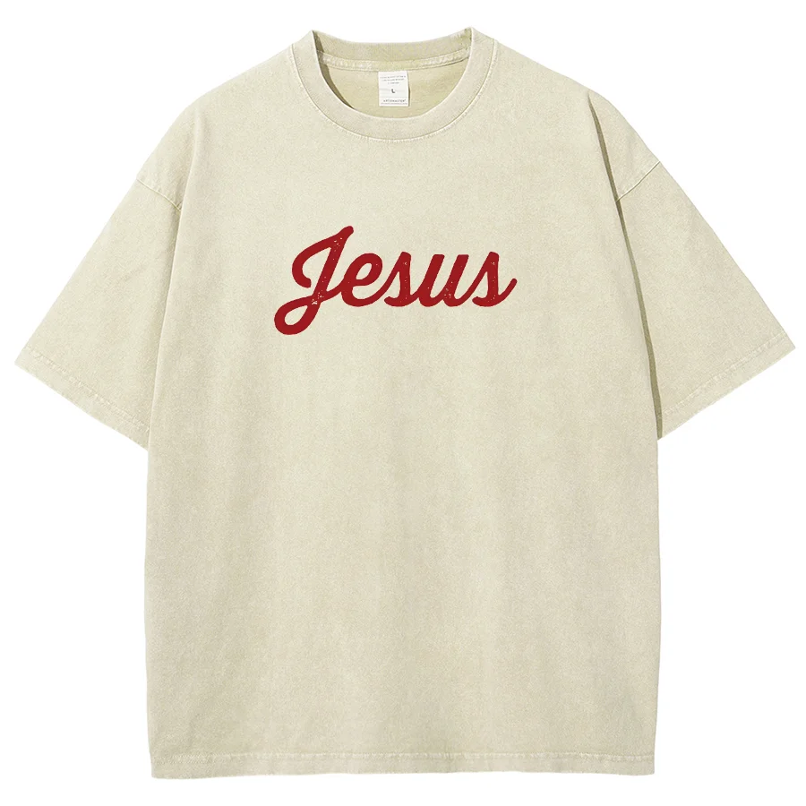 Y2K Jesus Washed Short Sleeve T-Shirt, Cartoon Creative Printed Unisex Vintage Streetwear New Fashion Comfortable Plus-Size Tops