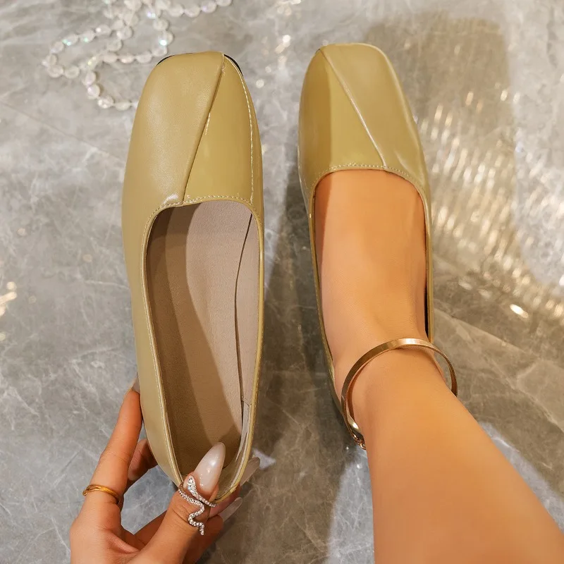 Women's Spring New Style Fashionable Square Toe Designer Loafers Daily Home Office Shopping Shallow Mouth Comfortable Flat Shoes