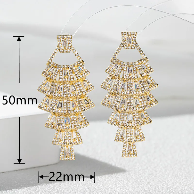 SENYU Beautiful Skirt Shape Design Drop Earring Pave AAA Cubic Zirconia Luxury Dubai Bride Wedding Jewelry