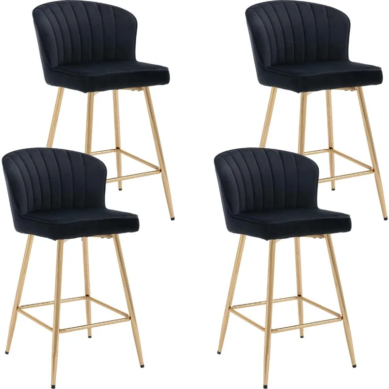 

Counter Height Bar Stools Set of 4 Modern Bar Chairs with Back Velvet Upholstered Barstools with Gold Footrest Comfortable