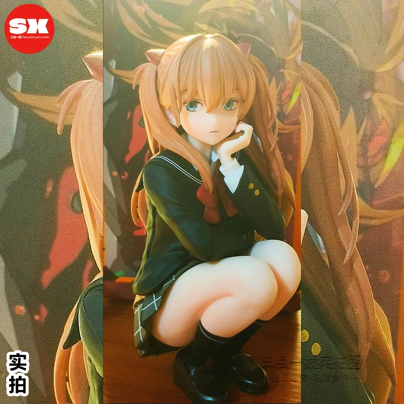 Figurka Asuki w stylu akademickim, siedząca na kolanach, dwuwymiarowa piękna dziewczyna, model animacyjny, ozdoba na biurko, prezent.