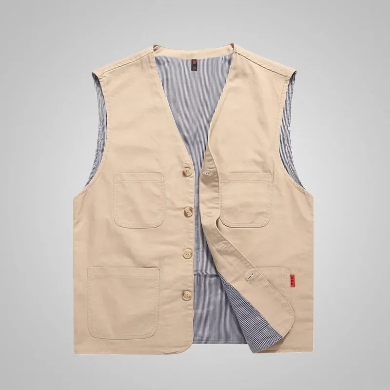 Plus Size Men's Pure Cotton Vest Multi-Pocket Casual Shoulder Vest Outdoor Cross-Border Casual Horse Clip Fishing Trendy