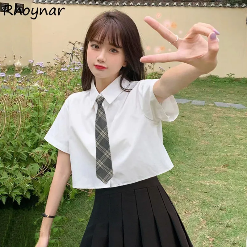 

Short-length Shirts Women Summer Spicy Girls College Sweet Solid Simple All-match Baggy Korean Style All-match Casual Streetwear