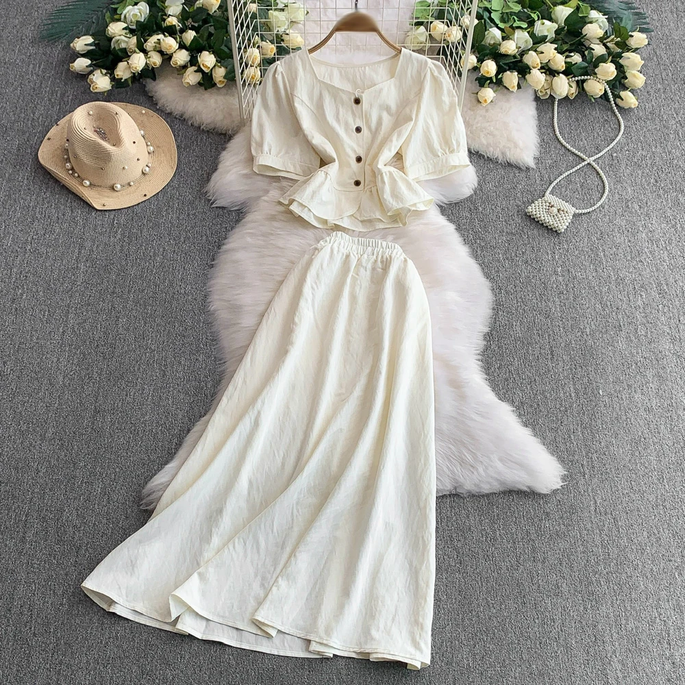 TWOTWINSTYLE Casual Solid Two Piece Sets For Women Square Collar Short Sleeve Top High Waist Skirt Elegant Set Female KSE544245TWOTWINSTYLE Casual Solid Two Piece Sets For Women Square Collar Short Sleeve Top High Waist Skirt Elegant Set Female KSE544245