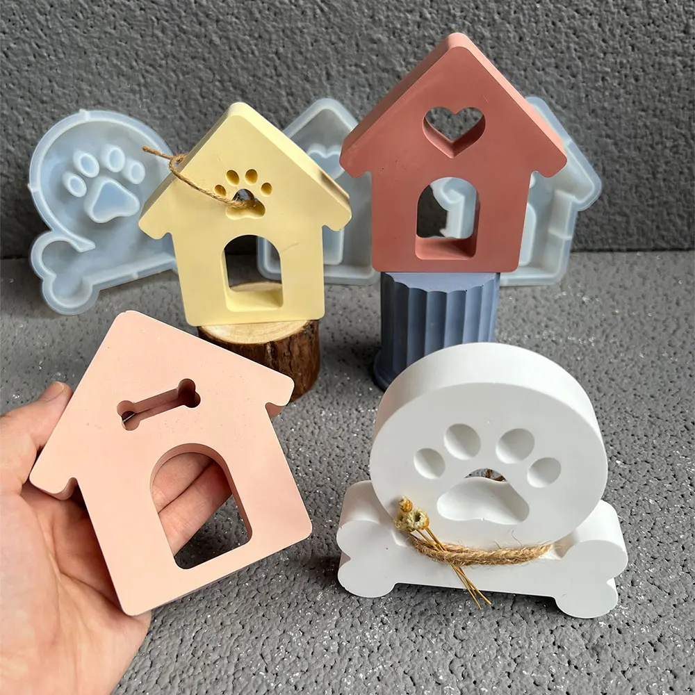 Cute Cat Claw Bone Ornament Plaster Mold Pet Cat and Dog Souvenir Clay Mold Love House Birthday Ornament Silicone Mold