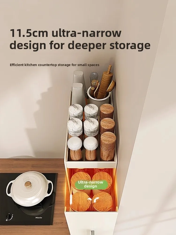

Modern Minimalist Kitchen Storage Rack Slide-Out Spice Holder Narrow Countertop Organizer Carbon Steel No-Drilling Needed