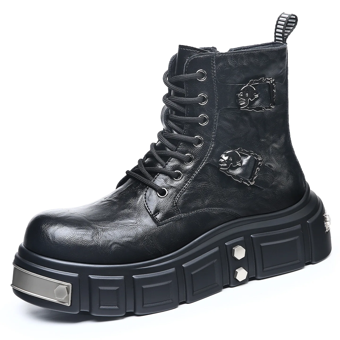 

Autumn New Designer High Top Platform Shoes for Men Big Head Work Boots Male Fashion Casual Increase Cow Leather Boots Man