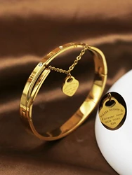 1 Piece Luxury Brand Bracelet Women Hanging Heart Label Forever Love Pulseira Stianless steel Bangle & Bracelets For Women Jewel
