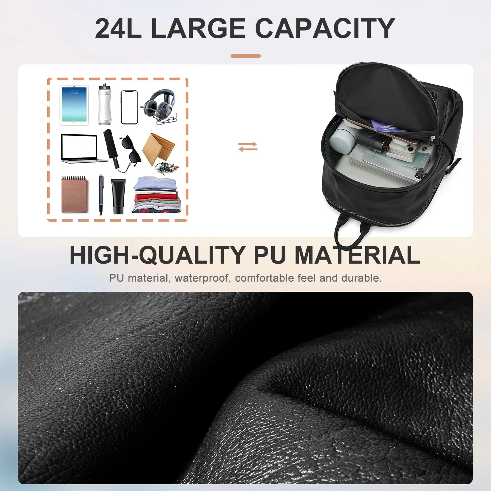 حقيبة ظهر نسائية جلدية، حقيبة كمبيوتر محمول للأعمال، حقيبة ظهر متينة وبسيطة وخفيفة الوزن للتنقل للنساء، حقيبة ظهر للفتيات الجامعيات