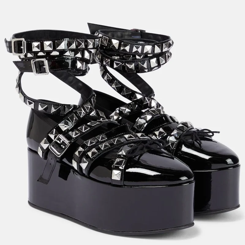 Metal Rivet Platfrom Leather High Heels Sexy Pointed Toe Buckle Belt Accept Customized New Arrivals Fashion Women Modern Shoes