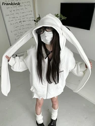 Hooded Jackets Women Y2k Korean Style Cute Streetwear Rabbit-Ear Outwear Baggy All-match Hipster Long Sleeve College Autumn Chic