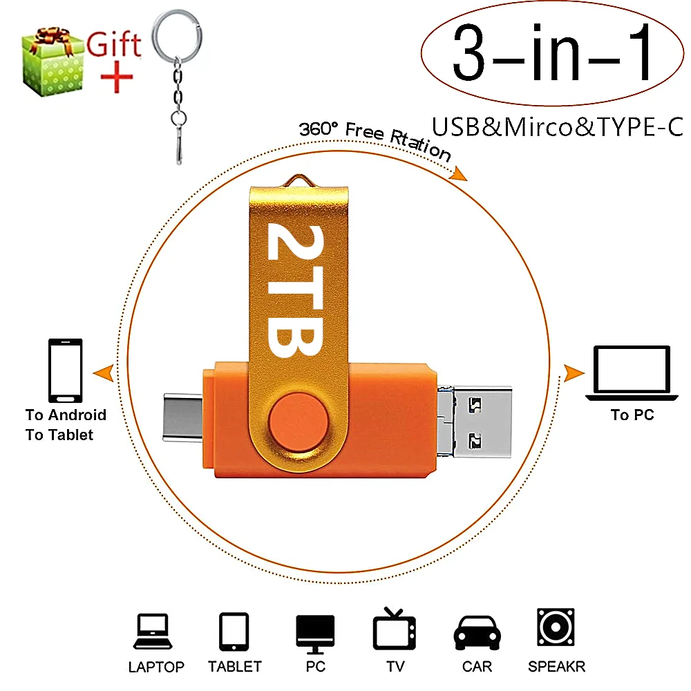 Nieuwe 3 In 1 Otg Usb Flash Drive 2Tb Type-C & Micro Usb Telefoon Pendrive 1Tb 512G 256G Geheugen Usb Stick Pen Drive 128Gb U Disk Cadeau