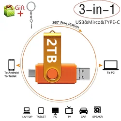 New 3 In 1 OTG USB Flash Drive 2TB Type-C & Micro USB Phone Pendrive 1TB 512G 256G Memory USB Stick Pen Drive 128GB U Disk Gift