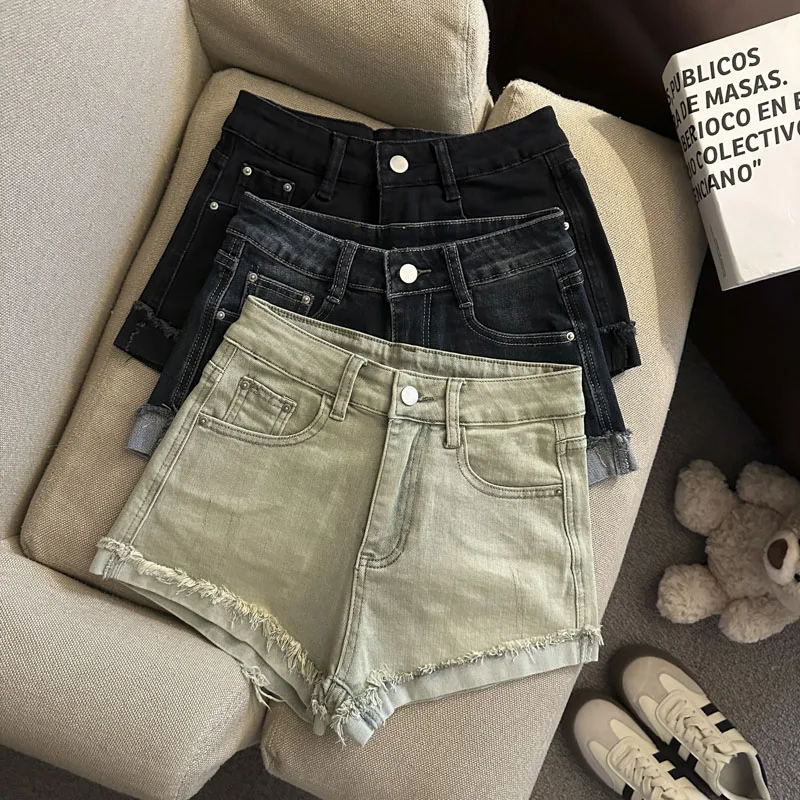 

Vintage Slim Fit Denim Shorts Women Summer Low Waist Tassel Hottie Short Jeans Streetwear Sexy Retro Y2K Casual Straight Shorts