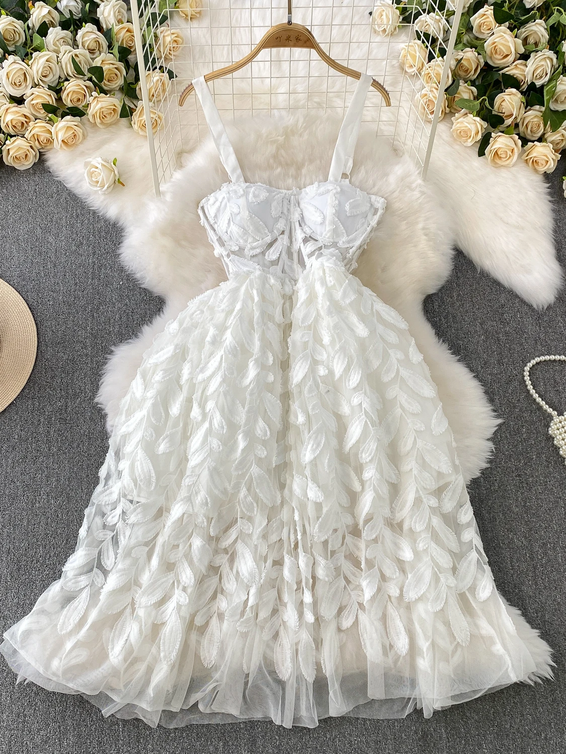 Ele été brodé lourd travail sangle Dr femmes taille haute minceur moi fée jupe trajet Sle Version coréenne