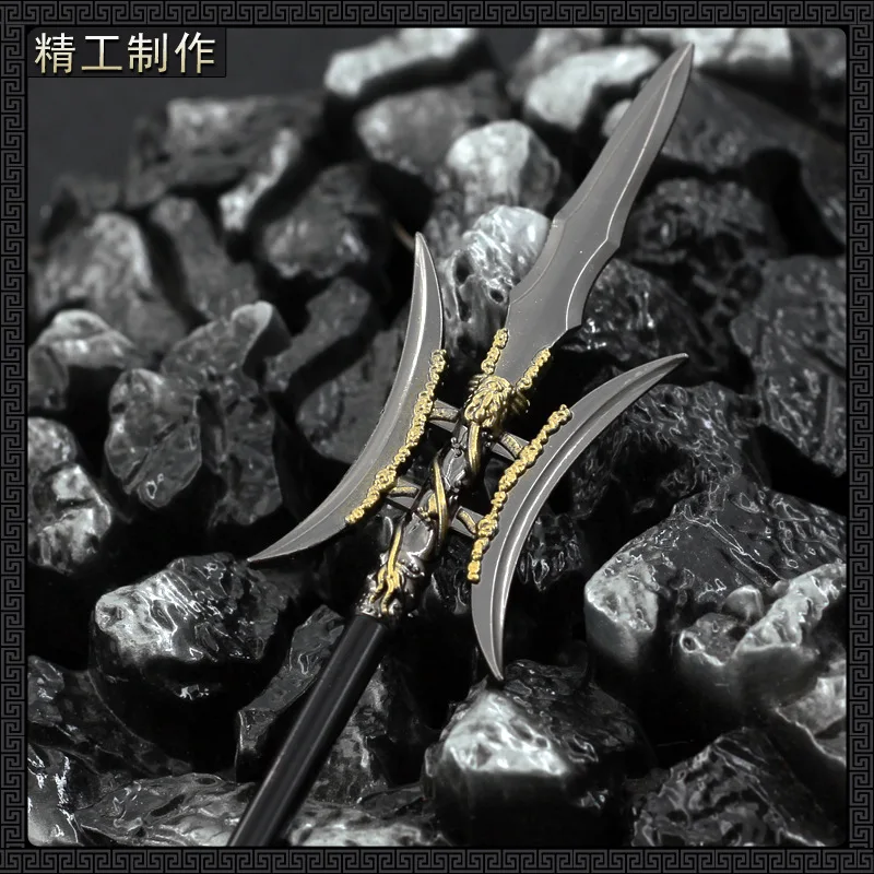 22cm Double Moon Halberd Polearm Dynasty Warriors Lu Bu Ancient Chinese Metal Cold Weapons Model Game Peripheral Home Decoration