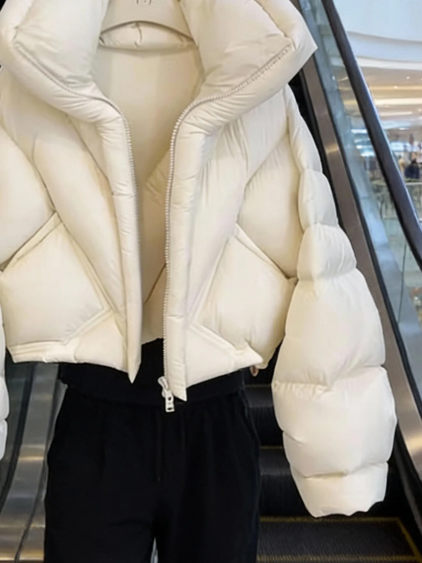 Sli ort puffer jaet casaco feminino de pele sintética branco puffa inverno thi outerwear coreano sle ajuste regular fibra de poliéster