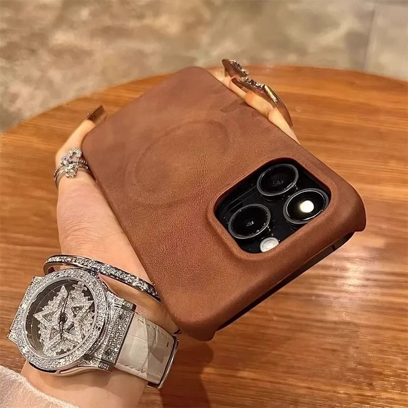 الفاخرة الرجعية جلد الخراف اللاسلكية تهمة المغناطيسي لحالة Magsafe آيفون 16 15 14 زائد 13 12 برو ماكس لينة ماتي غطاء