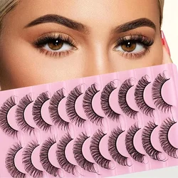 10 Pairs Lashes D Curl Russian Lashes 3D Mink Eyelashes Reusable Fluffy Russian Strip Lashes eyelash