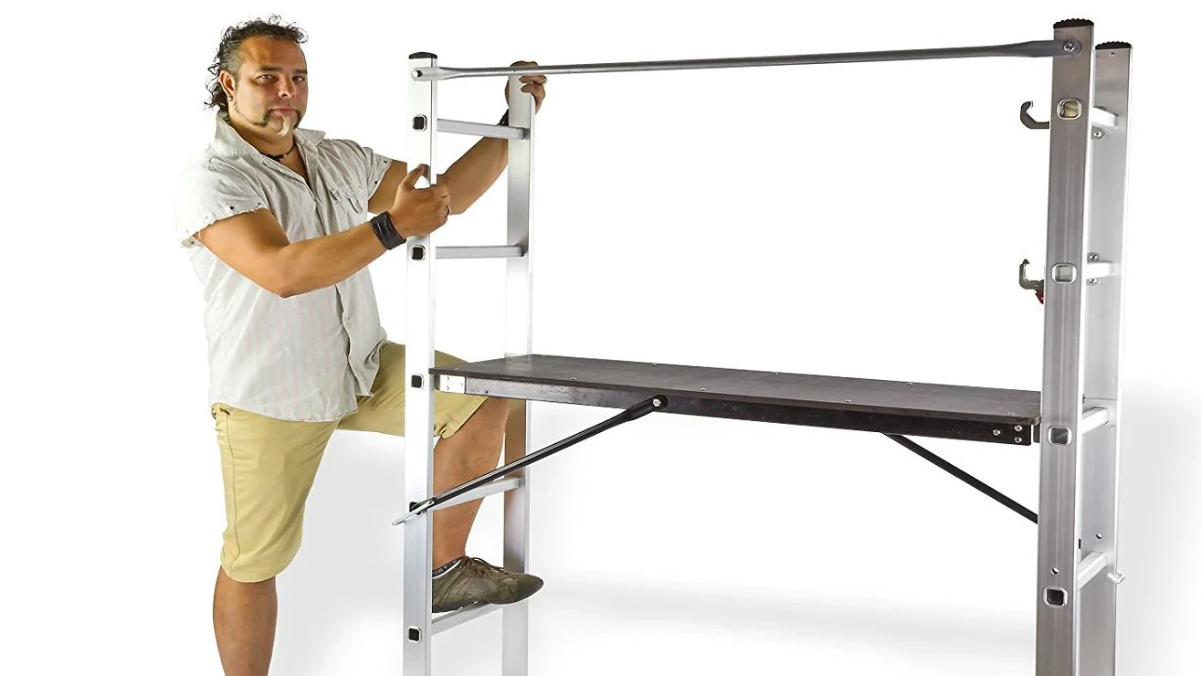 Anti-Slip Mobile Scaffold Platform Ladder With Wheels,  Height Adjustable