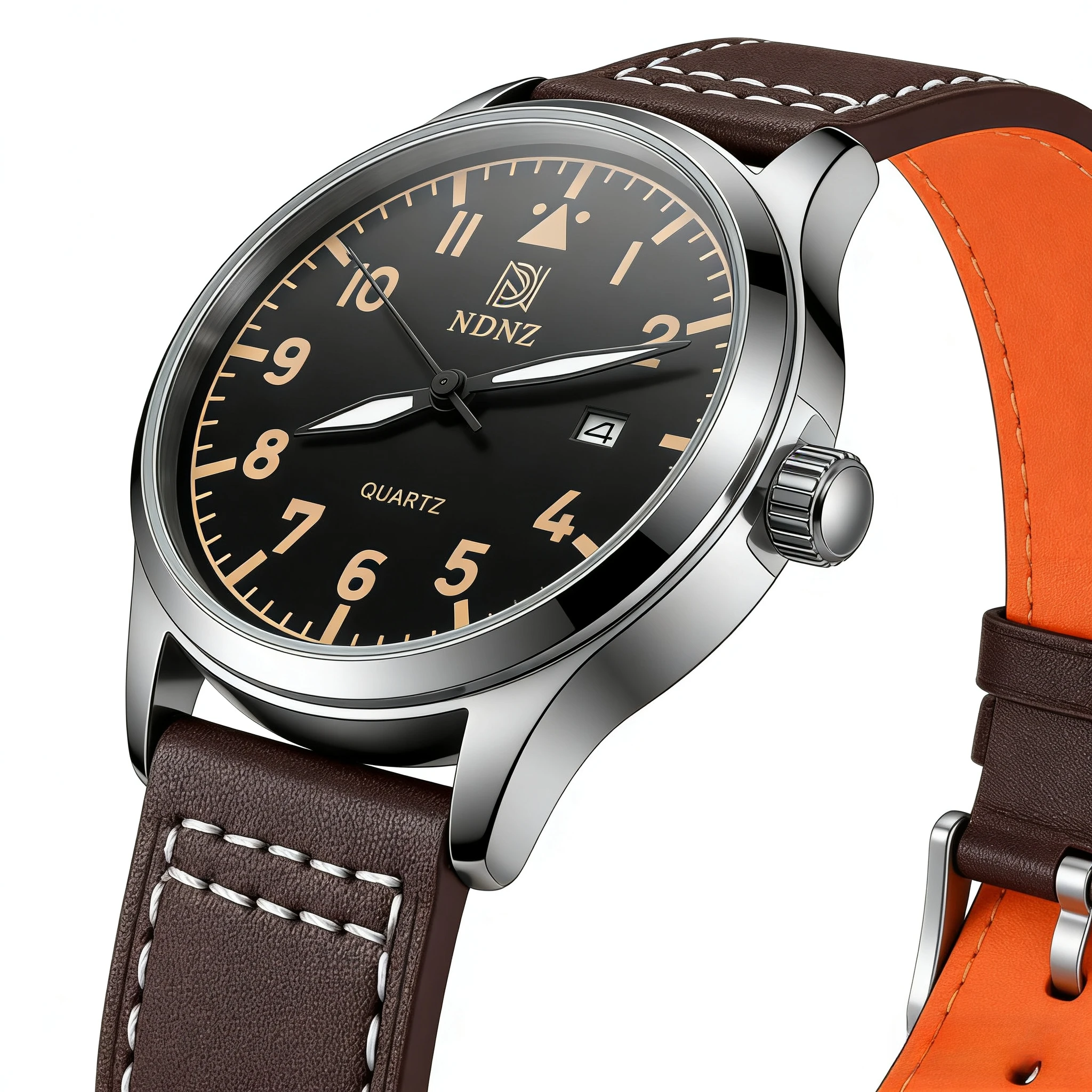 ndnz-最新パイロットクォーツカップルウォッチレトロカジュアルビジネス腕時計ブラウンレザーストラップ