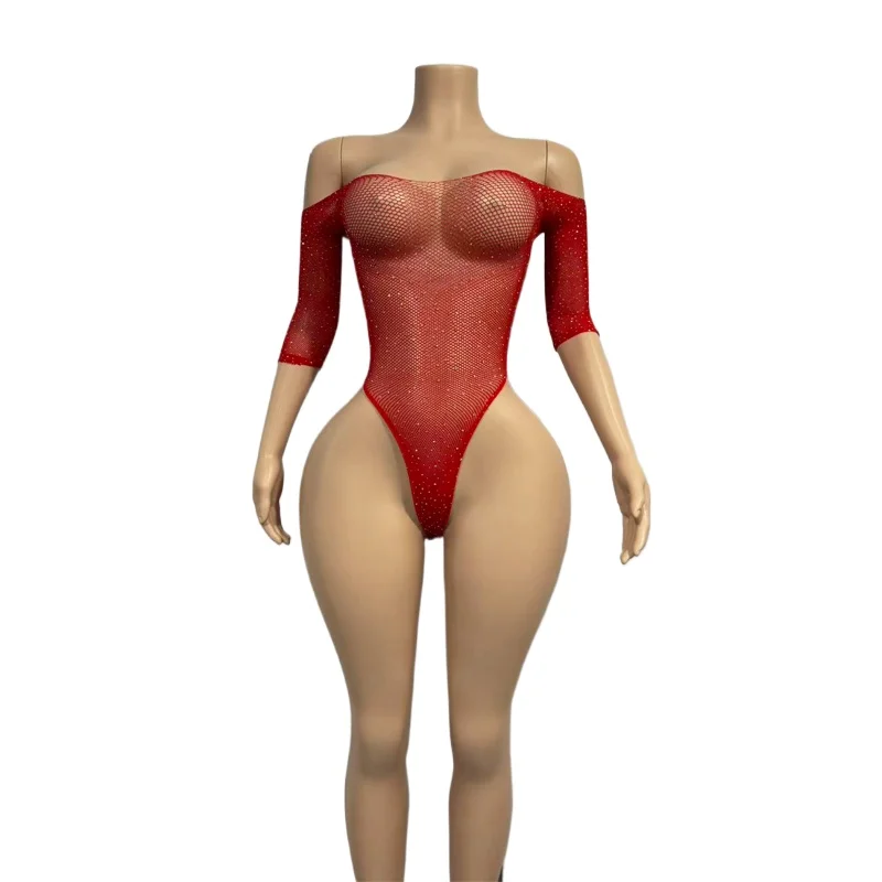 

Sexy One-piece Lingerie Bodysuit Women Bra Set Rhinestone Underwear Hot Transparent Open Strapless Mesh Bras Long Sleeve