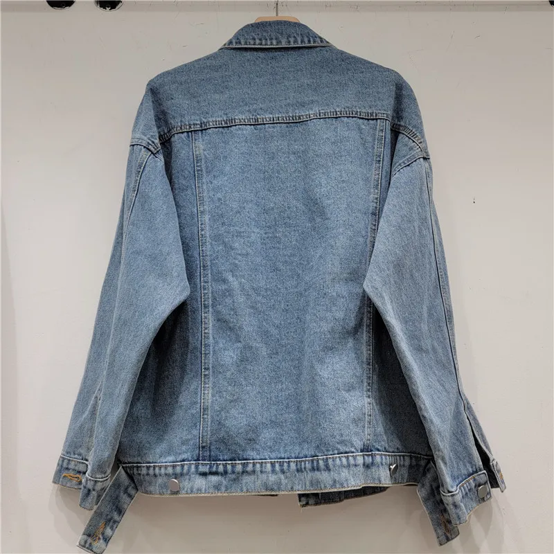 Stylewomen's Jacketwomen's New Denim 2024 Autumn/Winter New American Street Fashion Personality Five Point Star Patch Panel Heav