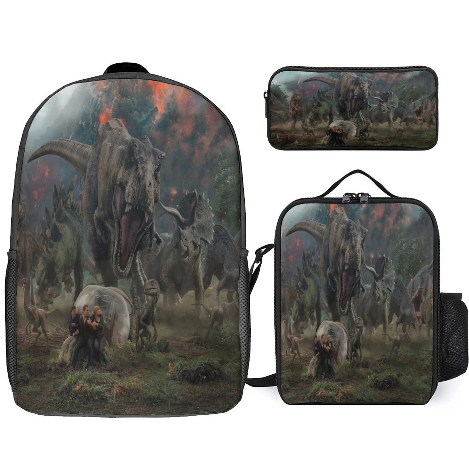 Mochila multifunción Jurassic World para niños, conjunto de 3 uds., bolsa para libros de regreso a la escuela, fiambrera aislada y estuche para lápices para estudiantes