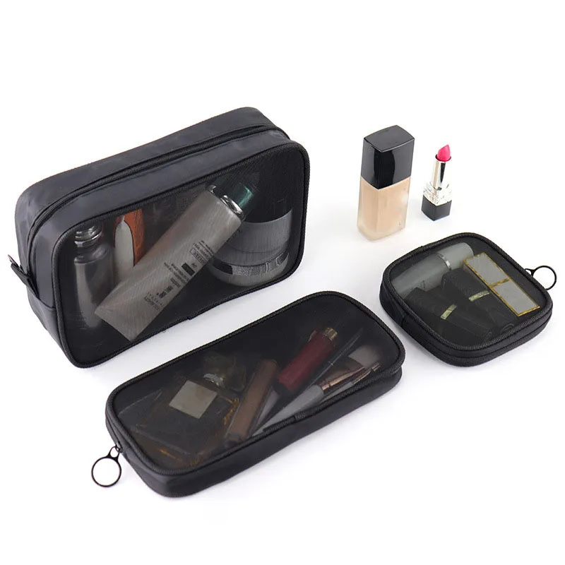 1PCS Transparent Large Capacity Cosmetic Bag Small Travel Black Mesh Simple Makup Bags Girl Storage Toiletry Wash Lipstick Cases