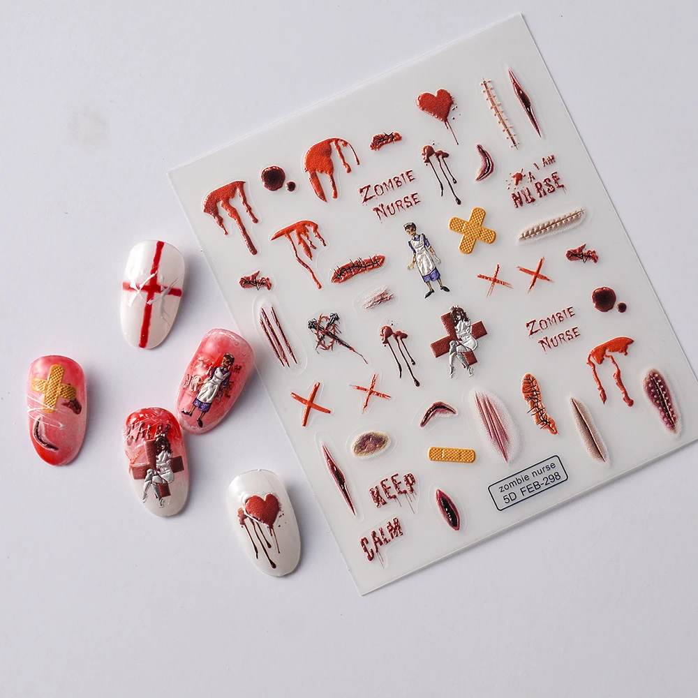 Zombie Halloween Style 5D Nail Stickers Manicure Tips Cool Stuff Nail Decoration