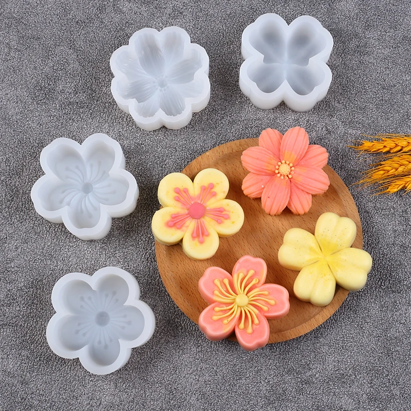 زهر الكرز زهرة قالب من السيليكون لتقوم بها بنفسك أربع أوراق البرسيم شمعة الصابون الروائح الحرفية صنع موس كعكة فندان قالب الكعكة #2