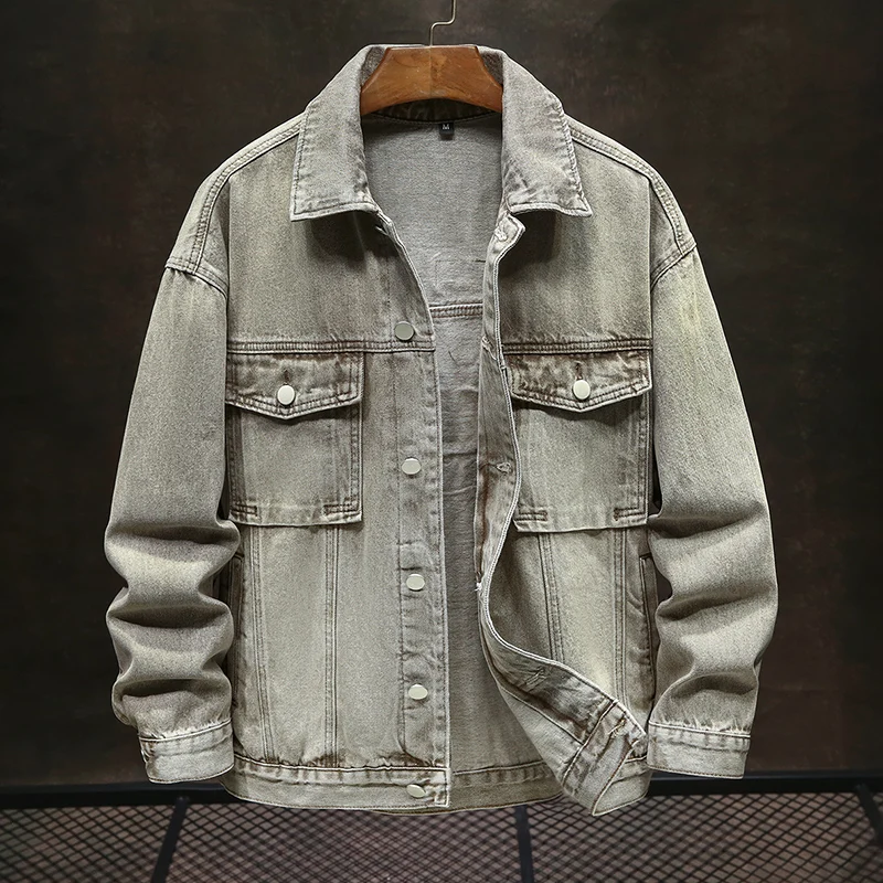 

Retro Washed Denim Jacket Men's Street Fashion Lapel Casual Versatile Autumn and Winter Loose-Fitting Workwear Jacket