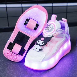 Children Two Wheels Luminous Glowing Sneakers, LED Light, Roller Skate Shoes, Kids Deform Sneakers, Boys and Girls, USB Chargi