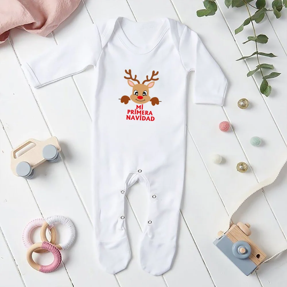 Mi Primera Navidad Print Baby Babygrow Bodysuit Christmas Sleepsuit Newborn Long Sleeve Romper Baby 1st Xmas Clothes