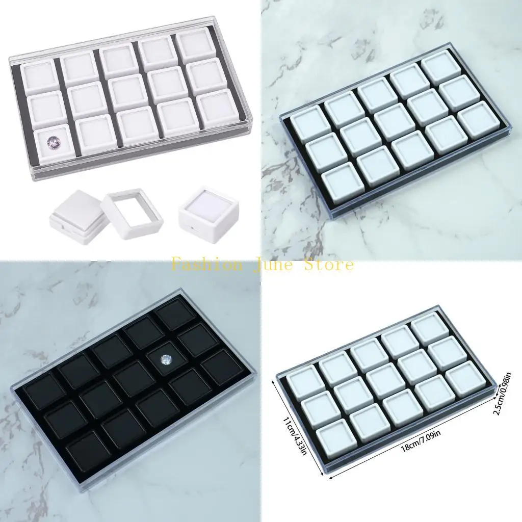 

N5KA 15 Slot Crystals Display Box with Sturdy Acrylic and Soft Interior Accessory for Jewelry and Gemstones Presentation