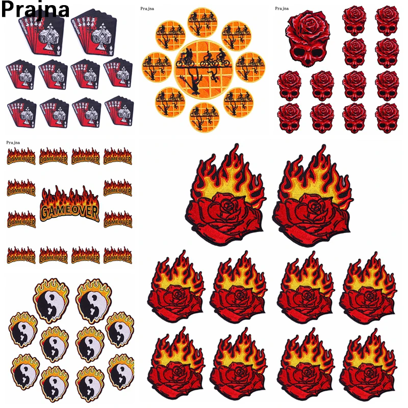 10 Stück Flammens tickerei Patch Schädel Nähen Patch Eisen auf Patches für Kleidung Punk Kleidung Thermo kleber Patches Applique DIY