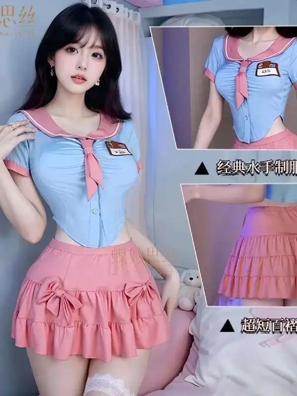 Dolce piccante ragazza fiocco camicia a maniche corte top torta mezza gonna a due pezzi set stile college estivo JK dolce set da donna 2025 nuovo CFQ1