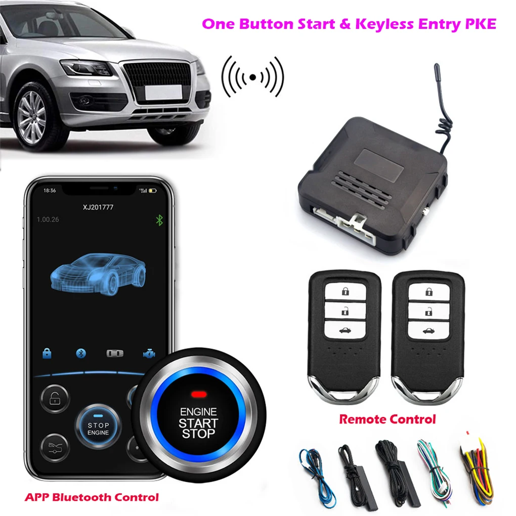 Car Alarm With Autostart Push One Button Auto Start Stop Keyless Entry System Smart Key Remote Start Kit Automotive Accessories