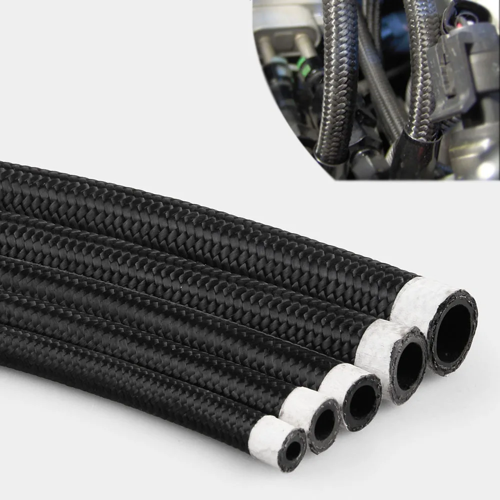 1m AN4-AN12 Oil Cooling Pipe Nylon Braided Pump Gas Ethanol Fuel Hose Kit-Black