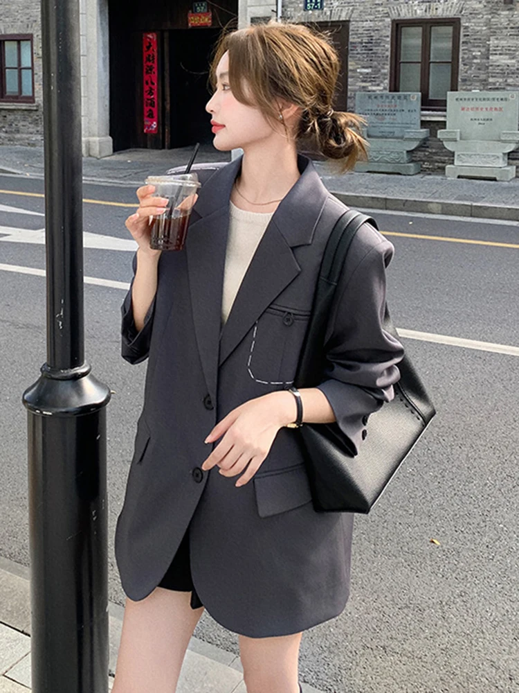 LANMREM Stitching Design Fashion Women\'s Blazer Notched Collar Solid Color Single Breasted Coat Korean Style Spring New 2AA4891