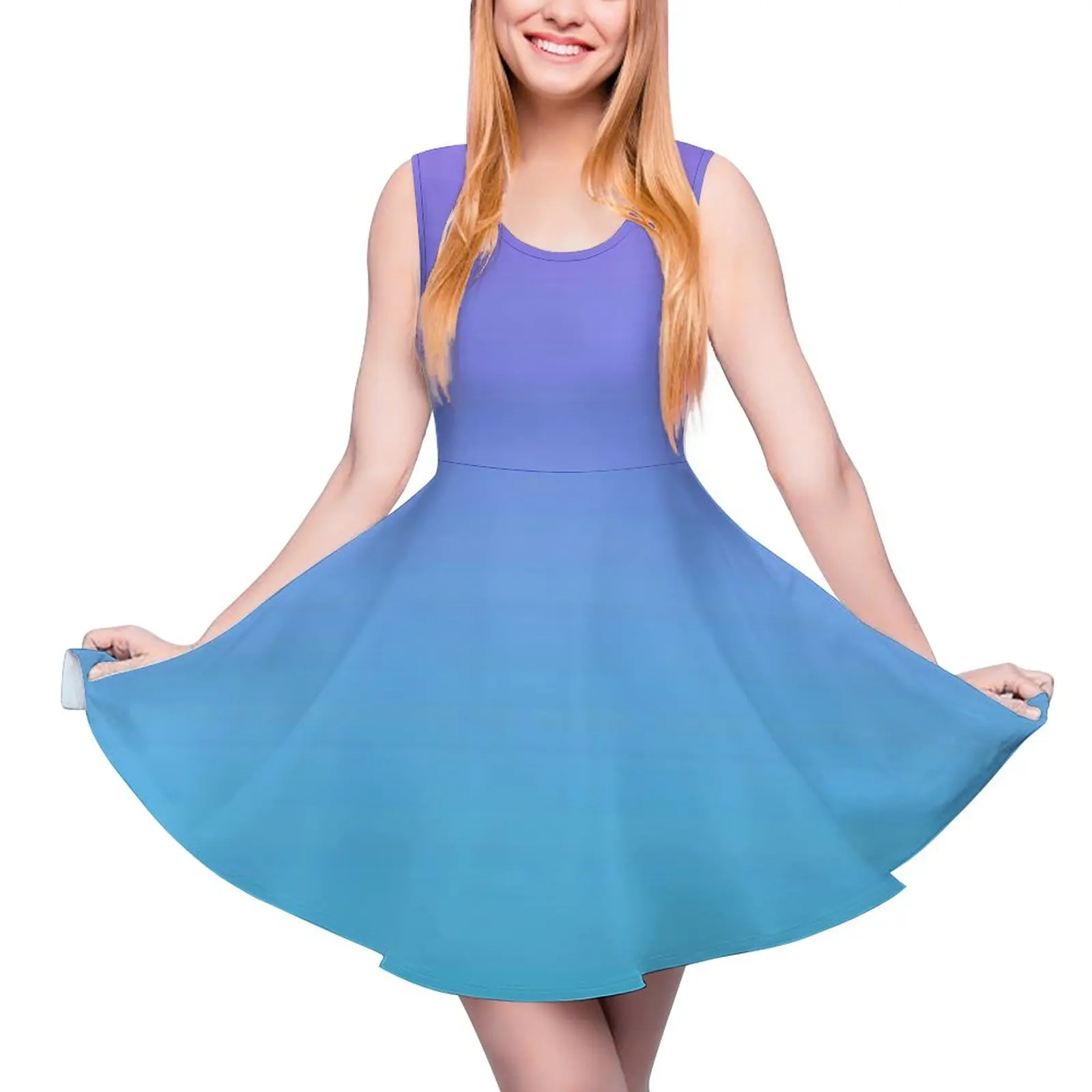 Trendy Ombre Dress Purple and Teal Blue Sexy Dresses Sleeveless Streetwear Oversized Skate Dress Female Custom Vestidos