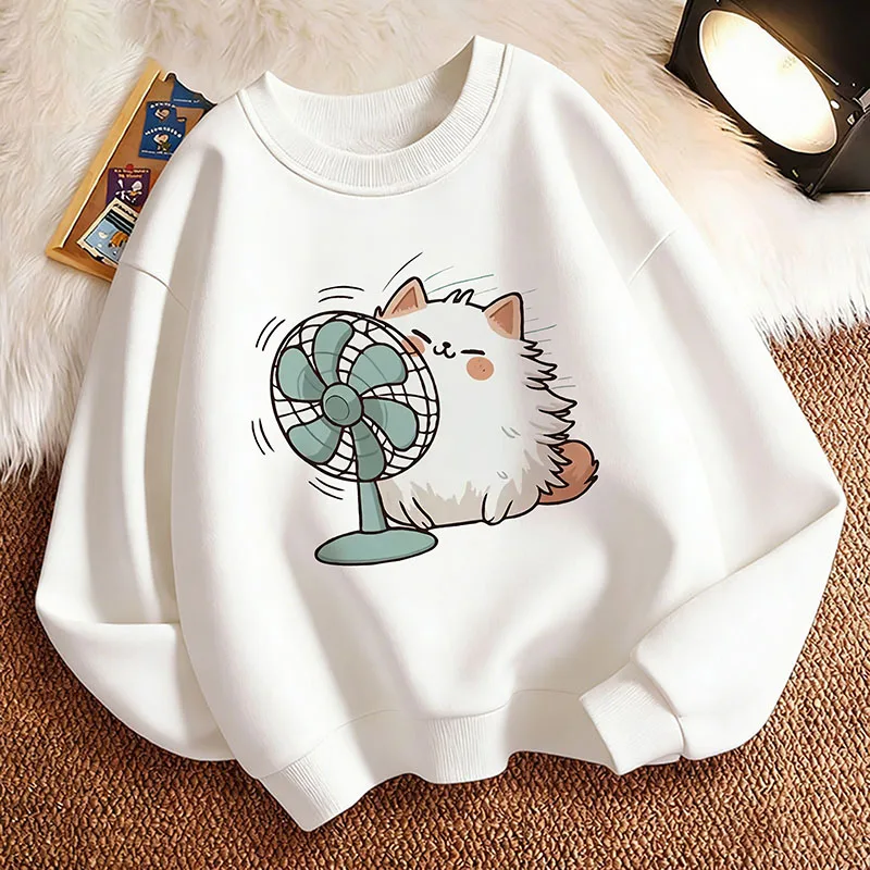 Lustige Kinder-Hoodies Pullover Frühling Katzen-Cartoon Sweatshirt Rundhals Grafik-Print Kapuzenpullover für Jungen/Mädchen
