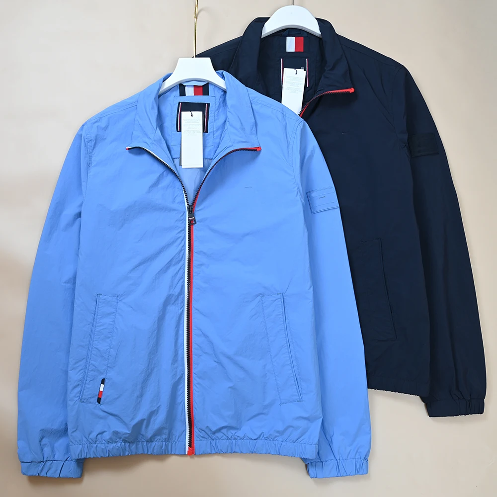 

Men's Casual Lightweight Waterproof Embroidered Logo Stand Collar Jaet Autumn New Sle Comfortable Fit Long Sve Coat