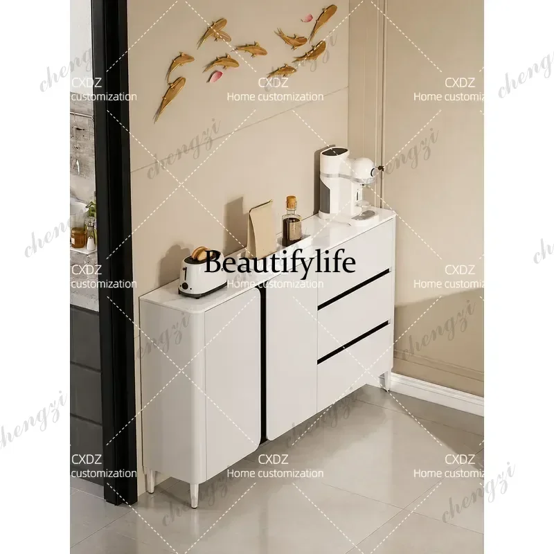 Cream Ultra Thin Dining Side Cabinet Wall Mounted Modern Simple Kitchen Storage Locker Light Luxury Narrow Cupboard for Small