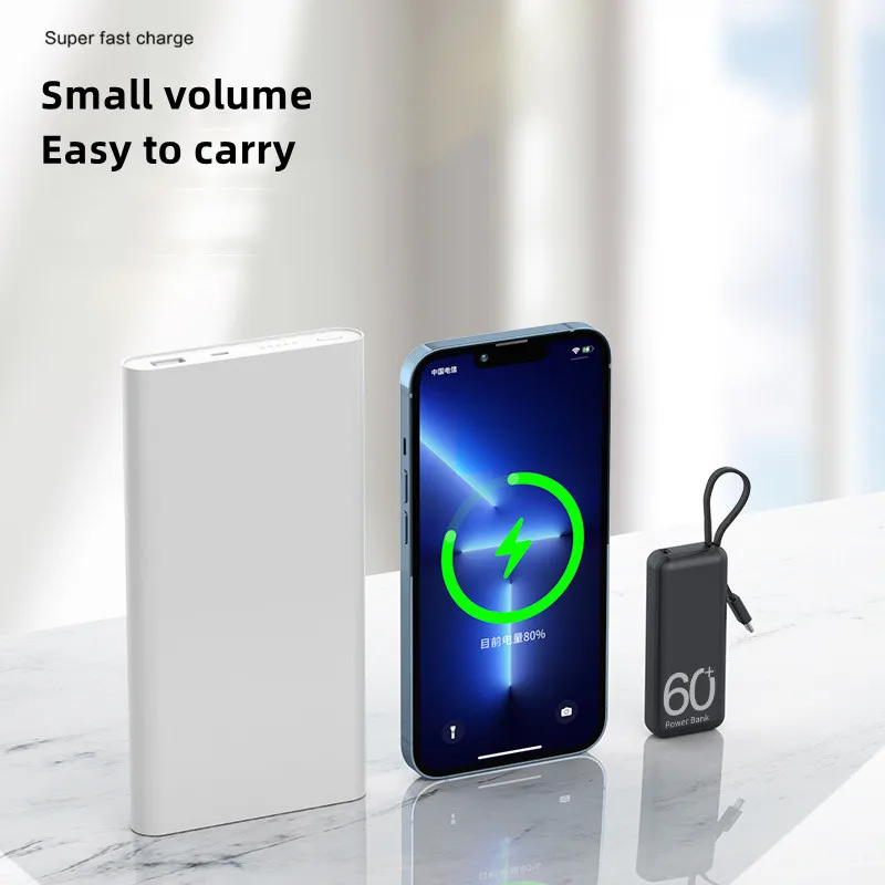 5000mAh Mini Power Bank Przenośna mała szybka ładowarka z kablem Mobilny Powerbank Zewnętrzna bateria zapasowa do iPhone Samsung Xiaomi