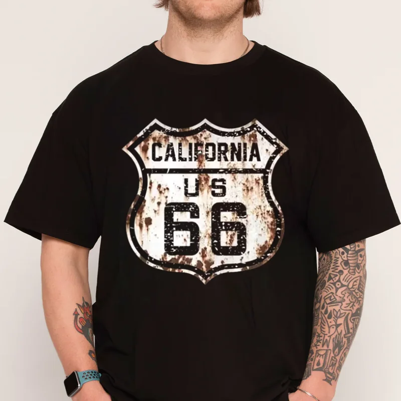 

Мужская винтажная футболка с рисунком Route 66, футболка из 100% хлопка с круглым вырезом, повседневная мужская футболка с коротким рукавом