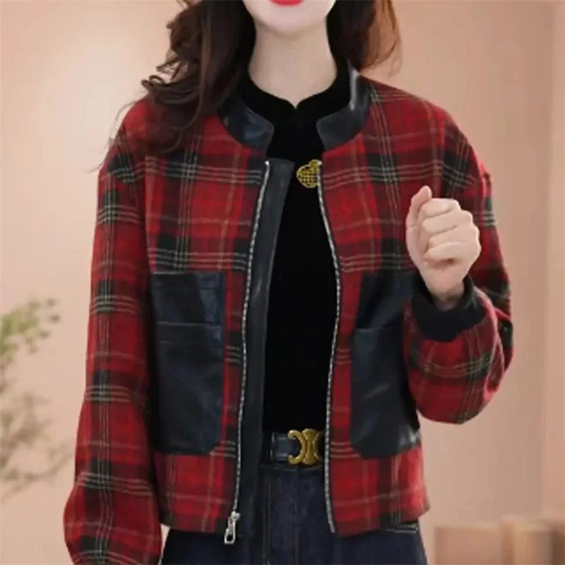 

Новая весенне-осенняя модная решетчатая куртка, женское свободное короткое пальто на молнии, женская повседневная верхняя одежда с длинными рукавами, женские топы