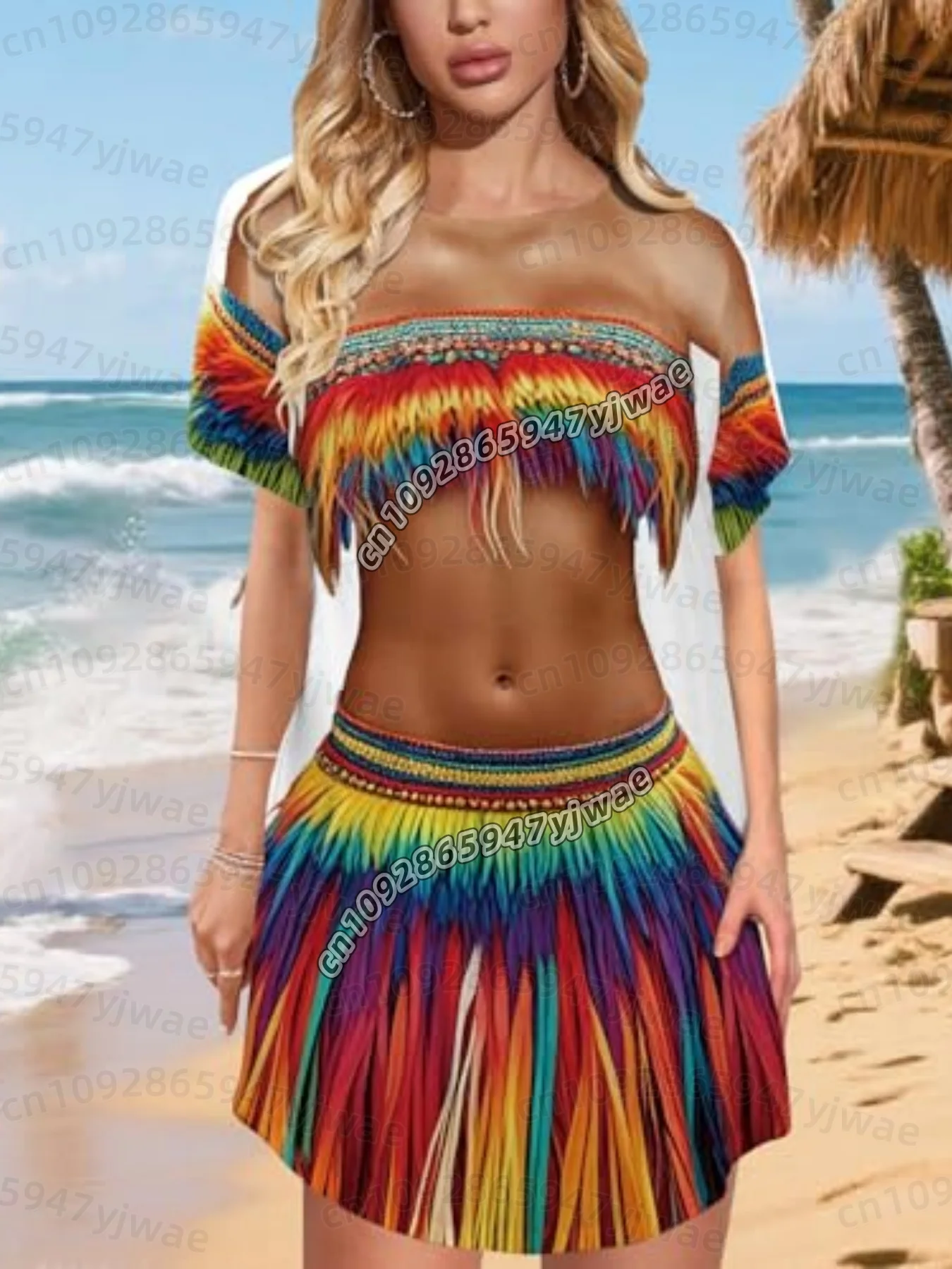 26 Sommer Damen Bikini-Überwurf, Kurzarm, Locker Geschnitten, Meerjungfrauen-Print, Party-Badeanzug-Überkleid, Damen T-Shirt-Kleid – Detail 10
