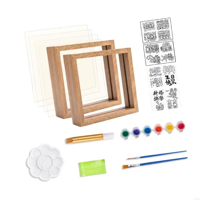 D5BB Tay cầm nghệ thuật Craft Set Glass Paintion với 6 màu sơn cho các bà mẹ cha sinh nhật