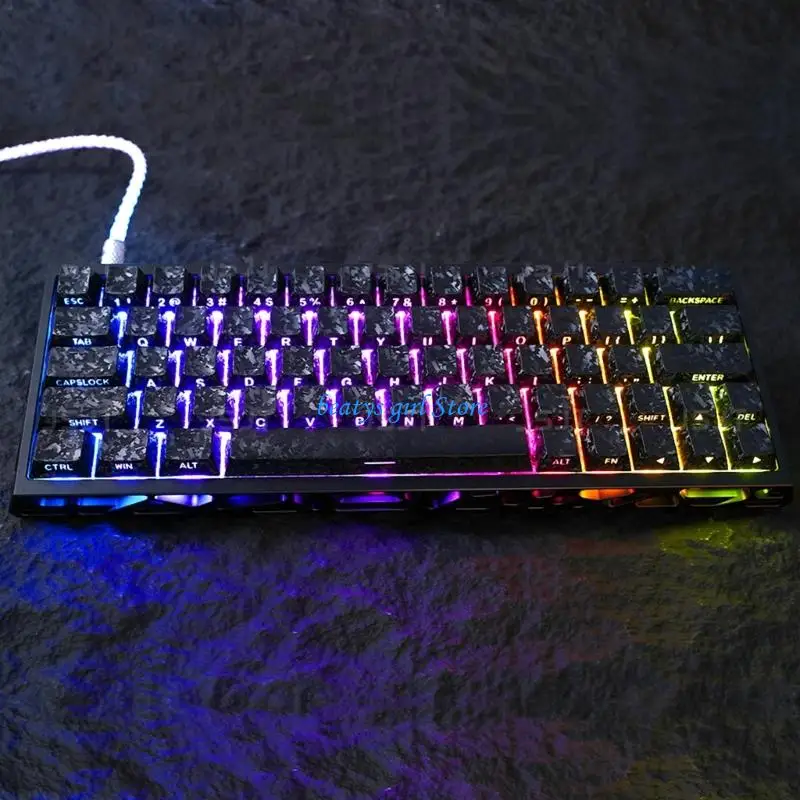 C7AB Original Profile Keycaps Carbon Fiber Texture PBTs Material 82Key Transparents Side Print for Various Keyboard Layouts